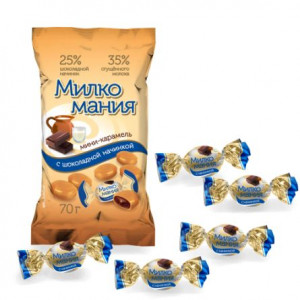 Мини-карамель молочная "Милкомания" с шоколадной начинкой 70 гр/12 шт