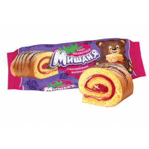 Рулет бисквитный "Мишаня" с малиновым вареньем 160гр