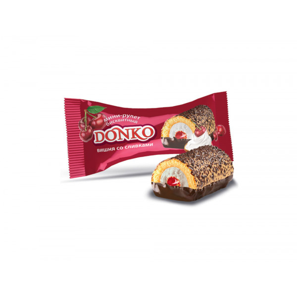 Купить Мини-рулет бисквитный "DonKo" вишня со сливками 2,1кг Купить Мини-рулет бисквитный "DonKo" вишня со сливками 2,1кг